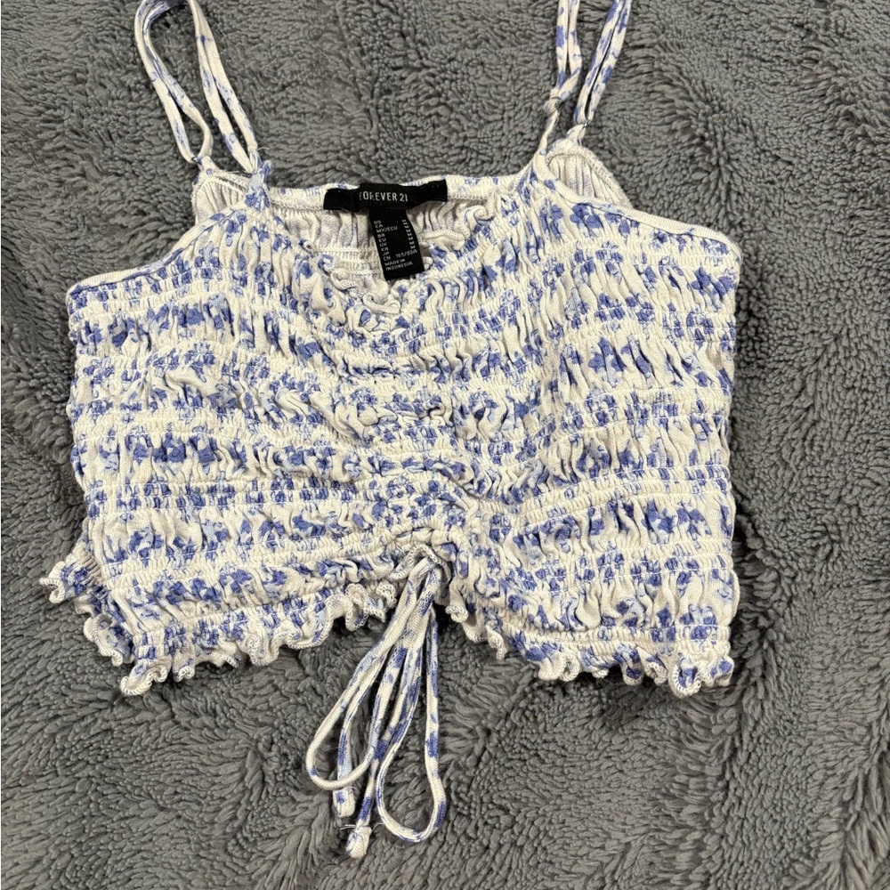 Forever 21 Blue and White Textured Tank Top